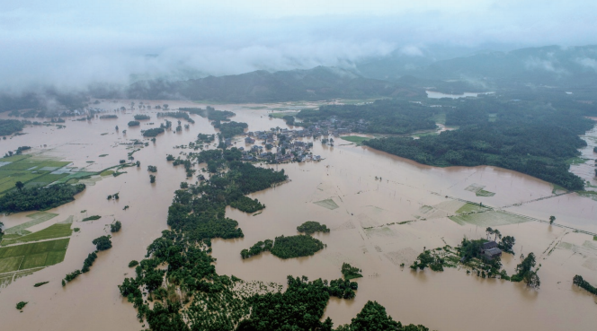 2020年7月10日，受持續(xù)暴雨影響，江西省吉安市峽江縣沂江流域水位全面上漲。